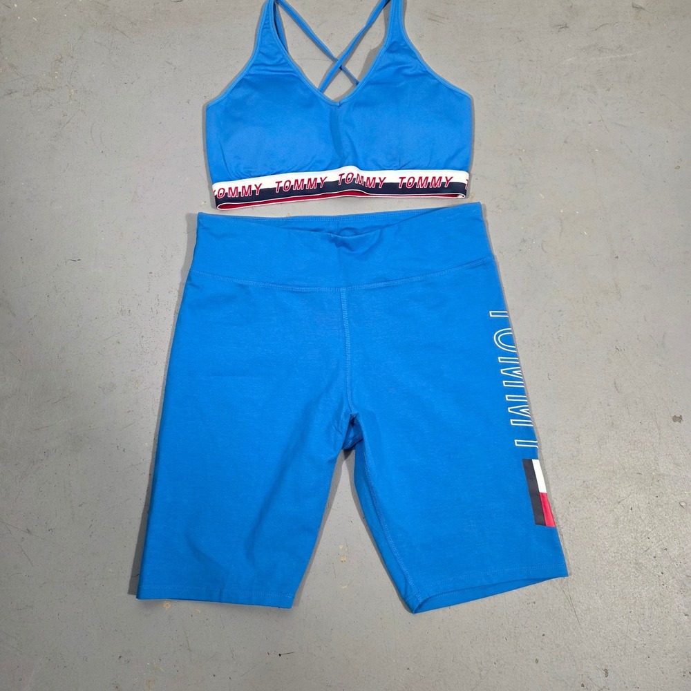 Tommy Hilfiger Sport Blue Logo Biker Shorts and Sports Bra Set Womens Large - Picture 4 of 8